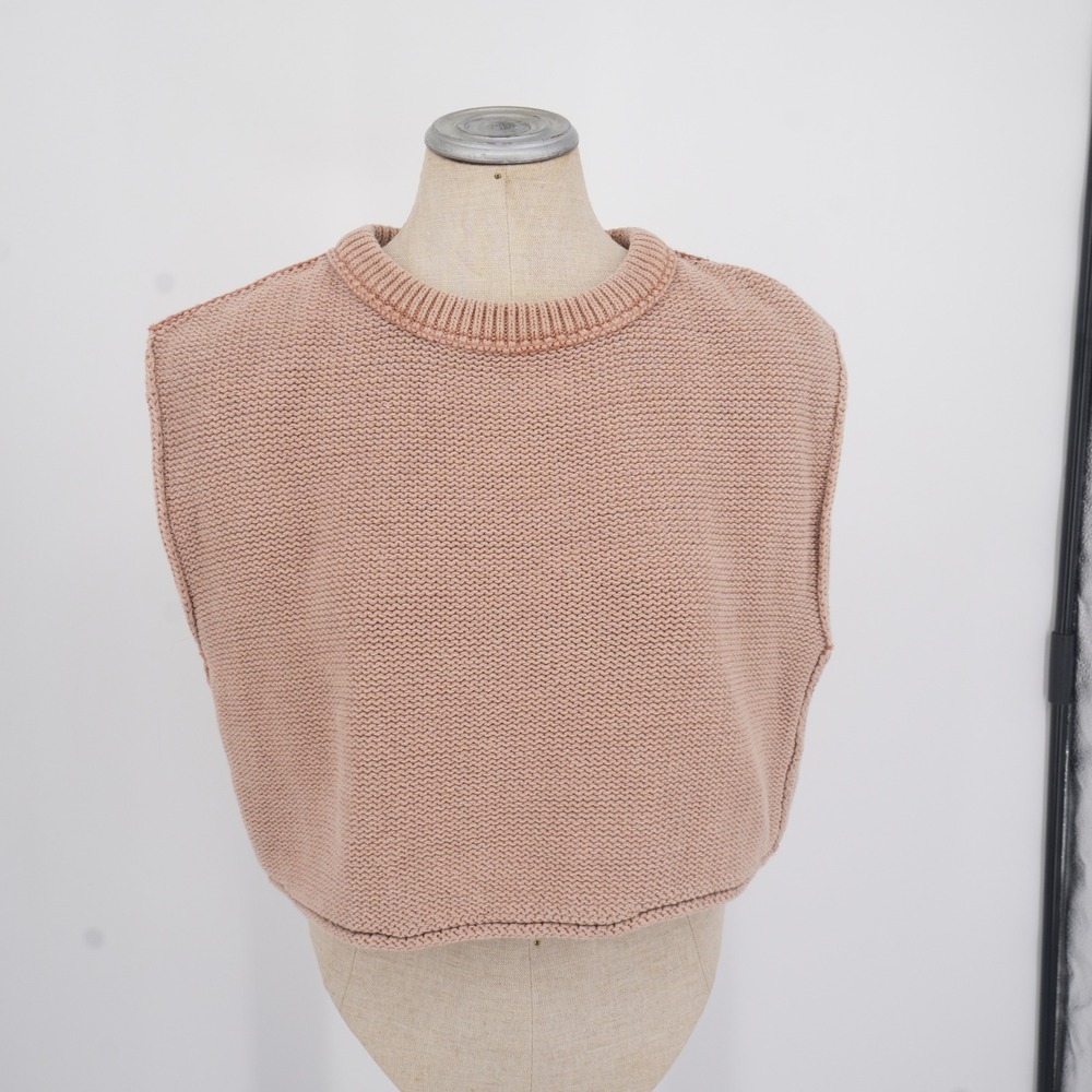 Free People Sweater Vest Womens XS Pink Cotton Chunky Knit Cropped Boho Crew
